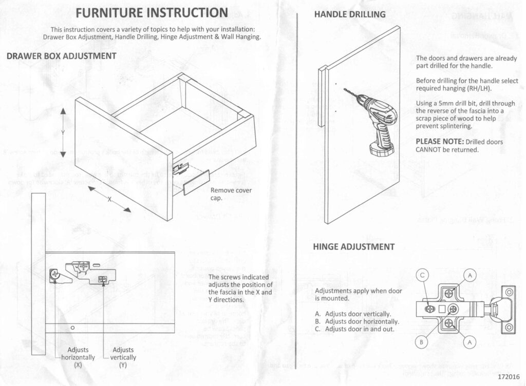 Hudson reed urban vanity unit drawer adjustment paper instructions supplied with the product.