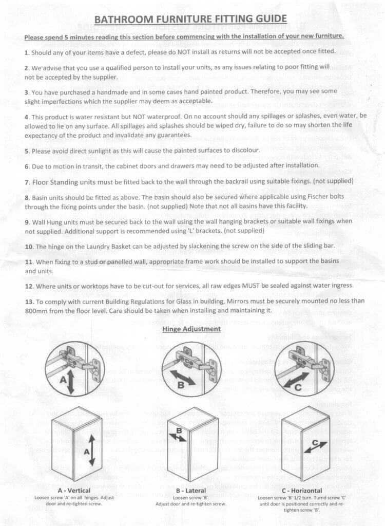 Hudson reed urban vanity unit fitting guide paper instructions supplied with the product.