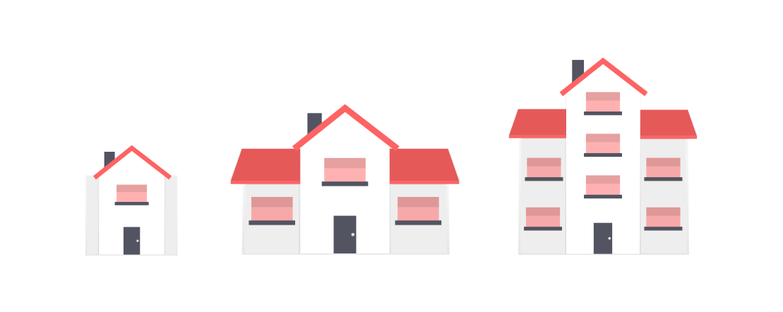 Small, medium and large houses