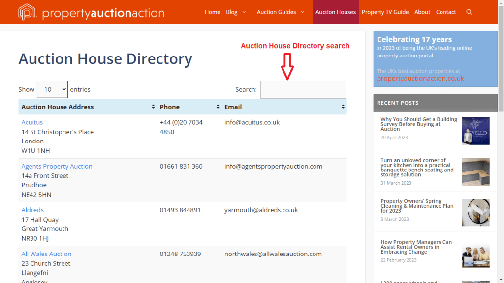 Auction Directory search