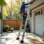 ladder being for guttering repair job